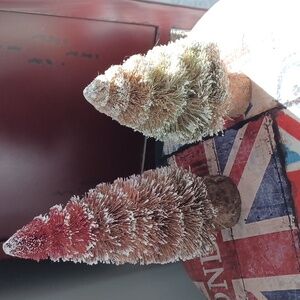 Anthropologie Pair of Bottle Brush Christmas Trees Red Green EX 11"